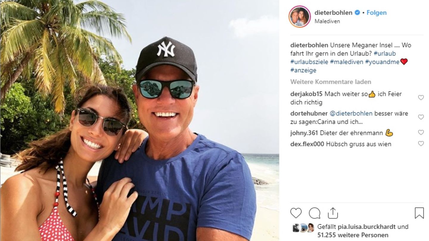 Dieter Bohlen und Freundin Carina Walz im Urlaub am Strand