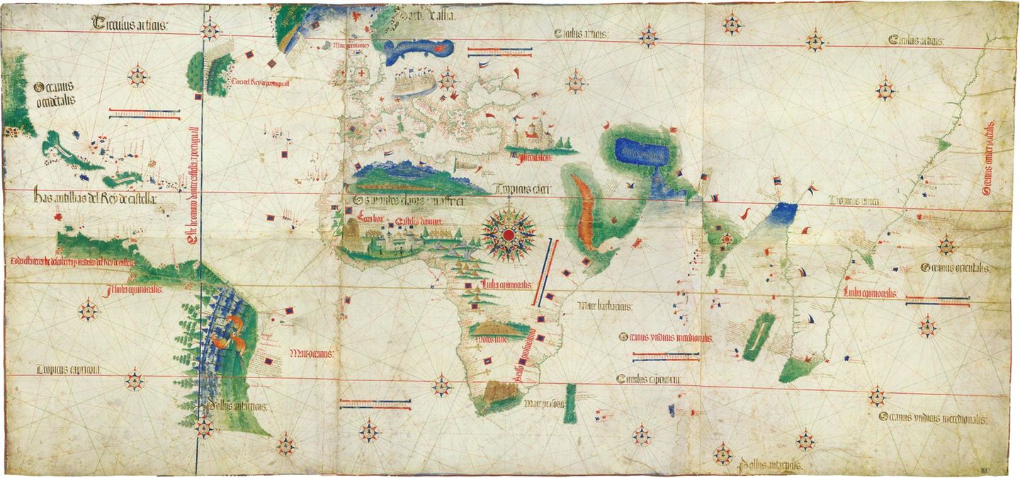 Die Cantino-Planisphäre. Die Karte von 1502 ist nach ihrem Dieb benannt – der sie wohl auch gerettet hat.