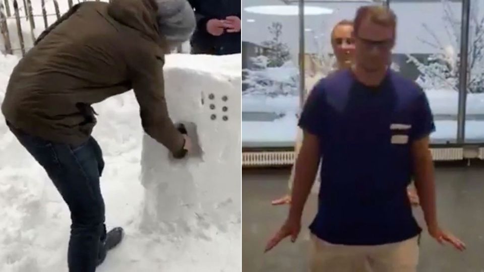 Pinguin-Walk und Bierrutsche: Das sind die witzigen Seiten des Schneechaos