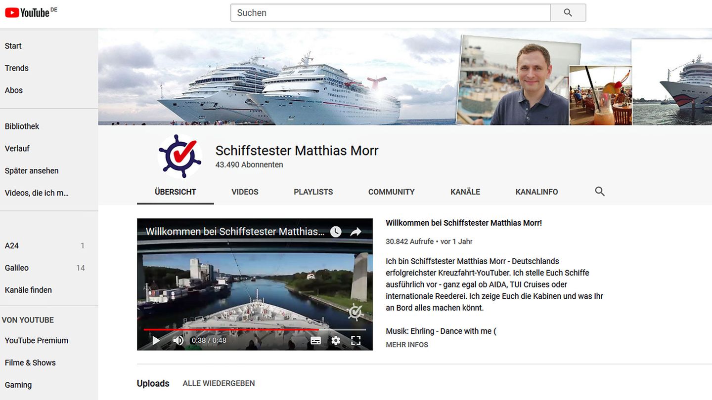 Der Kreuzfahrt-YouTuber  Er ist sich für nichts zu schade: Matthias Morr. Der Journalist mit seiner Domain "schiffstester.de" hat sich ganz der Themenkombination von Kreuzfahrt und Youtube verschrieben. Mit Videokamera und Selfie-Stick läuft er durch Kabinen, Schiffsrestaurants, saust Wasserrutschen hinab und an Zip-Lines über so manches Sonnendeck. In seinen kurzen oder bis zu 30-minütigen Clips filmt er sich hauptsächlich selbst, berichtet über seine Landausflüge, unterlegt Zeitraffer-Szenen bei Hafenmanövern und auf See mit flotter Musik.  Zu seinen Clips geht es hier: www.schiffstester.de und www.youtube.com/user/matthiasmorr