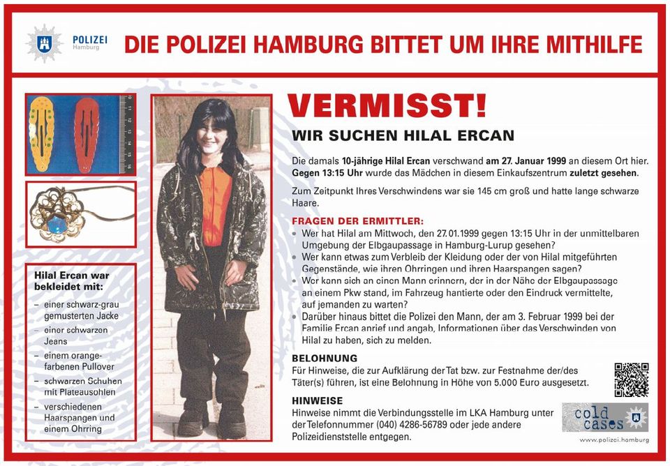 Das Fahndungsplakat der Hamburger Polizei zum Verschwinden von Hilal Ercan