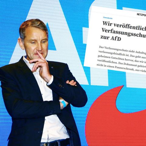 Björn Höcke von der AfD, Screenshot von "Netpolitik.org" zum veröffentlichten Verfassungsschutz-Gutachten