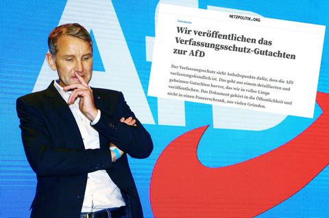 Björn Höcke von der AfD, Screenshot von "Netpolitik.org" zum veröffentlichten Verfassungsschutz-Gutachten