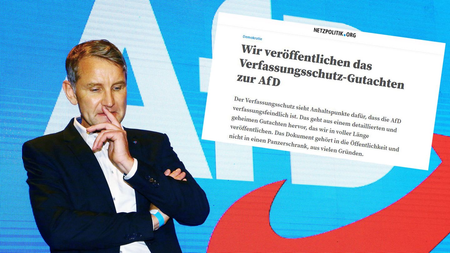 Björn Höcke von der AfD, Screenshot von "Netpolitik.org" zum veröffentlichten Verfassungsschutz-Gutachten