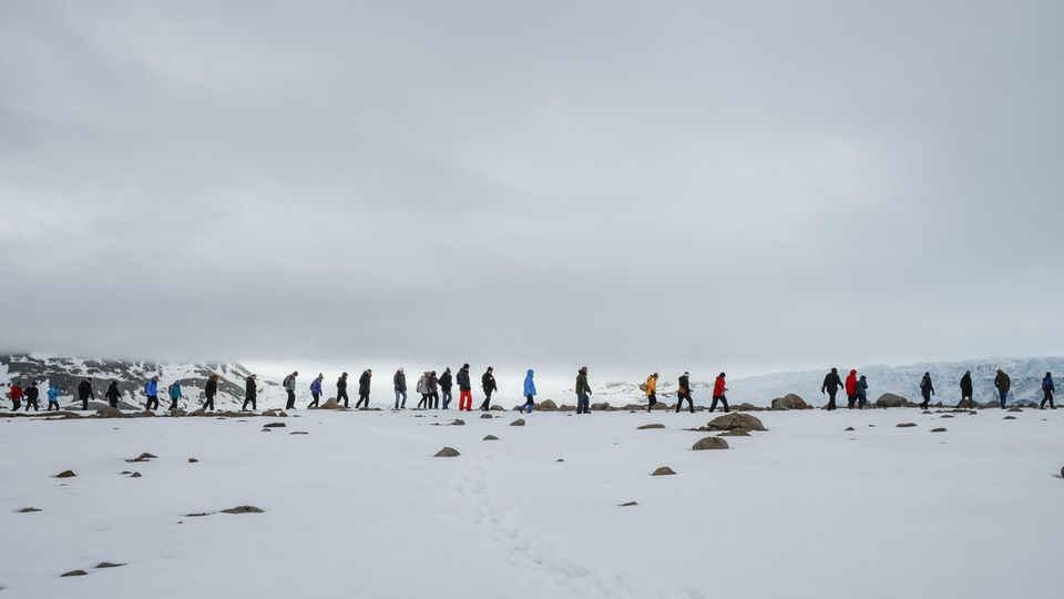 Im Gänsemarsch: Passagiere der "MS Nordstjernen" besuchen den Smeerenburgfjorden