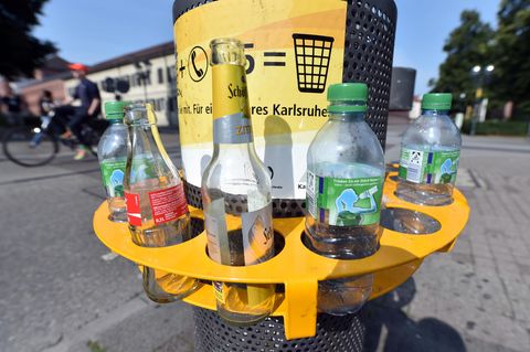 Ein in Karlsruhe angebrachter Pfandring, der vorbildlich genutzt wurde