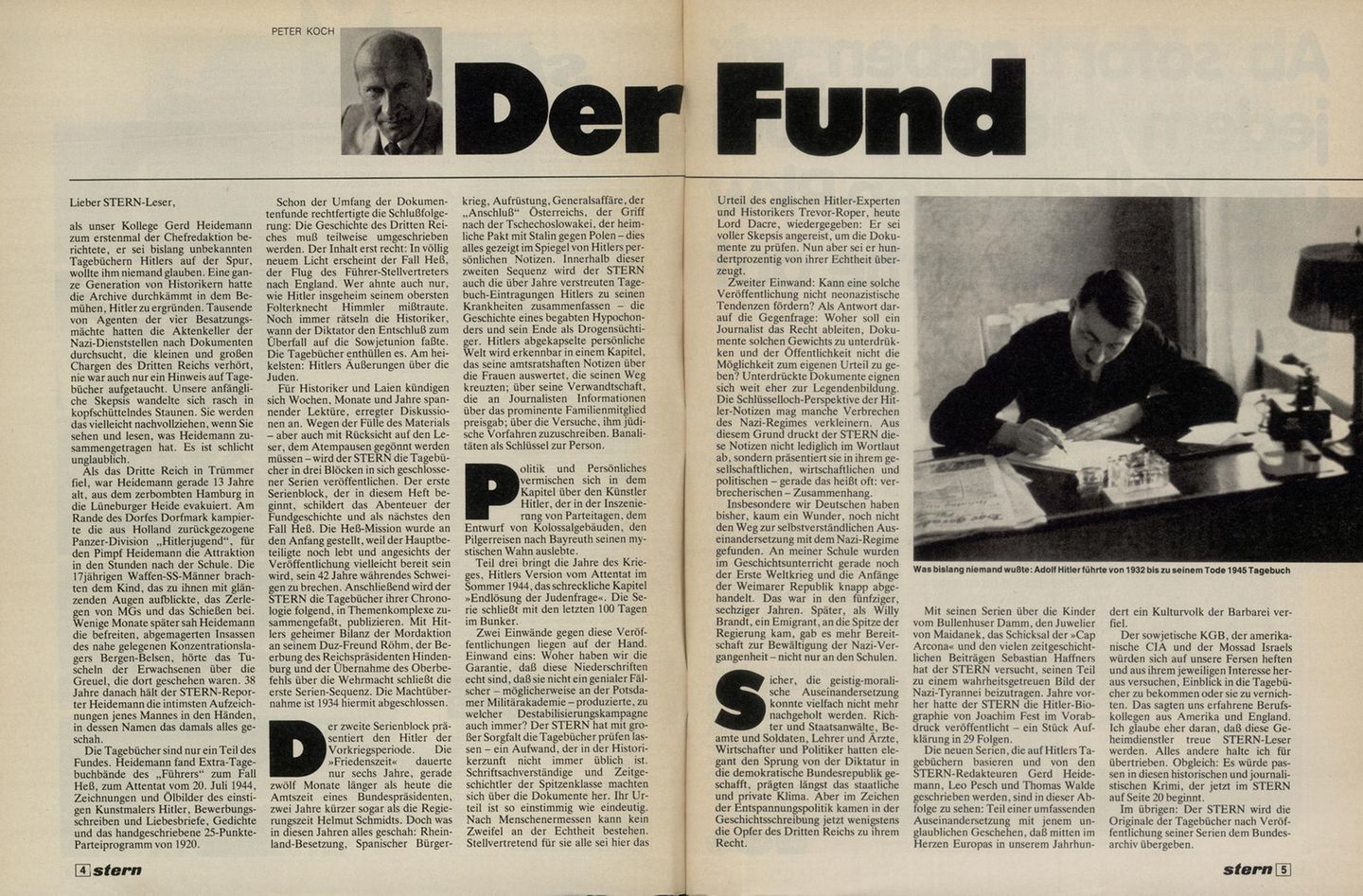 Das Originallayout des Editorials zum Fund der Hitler-Tagebücher, geschrieben vom damaligen stern-Chefredakteur Peter Koch