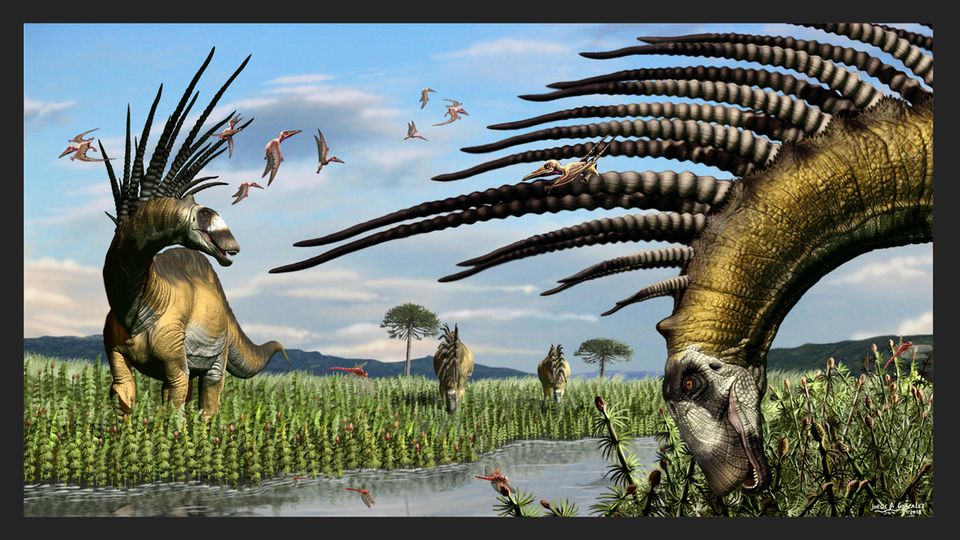 Eine Animation zeigt, wie der Dino Bajadasaurus pronuspinax ausgeshen haben könnte