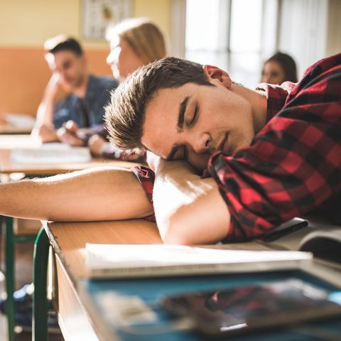 Ein Schüler schläft im Unterricht ein