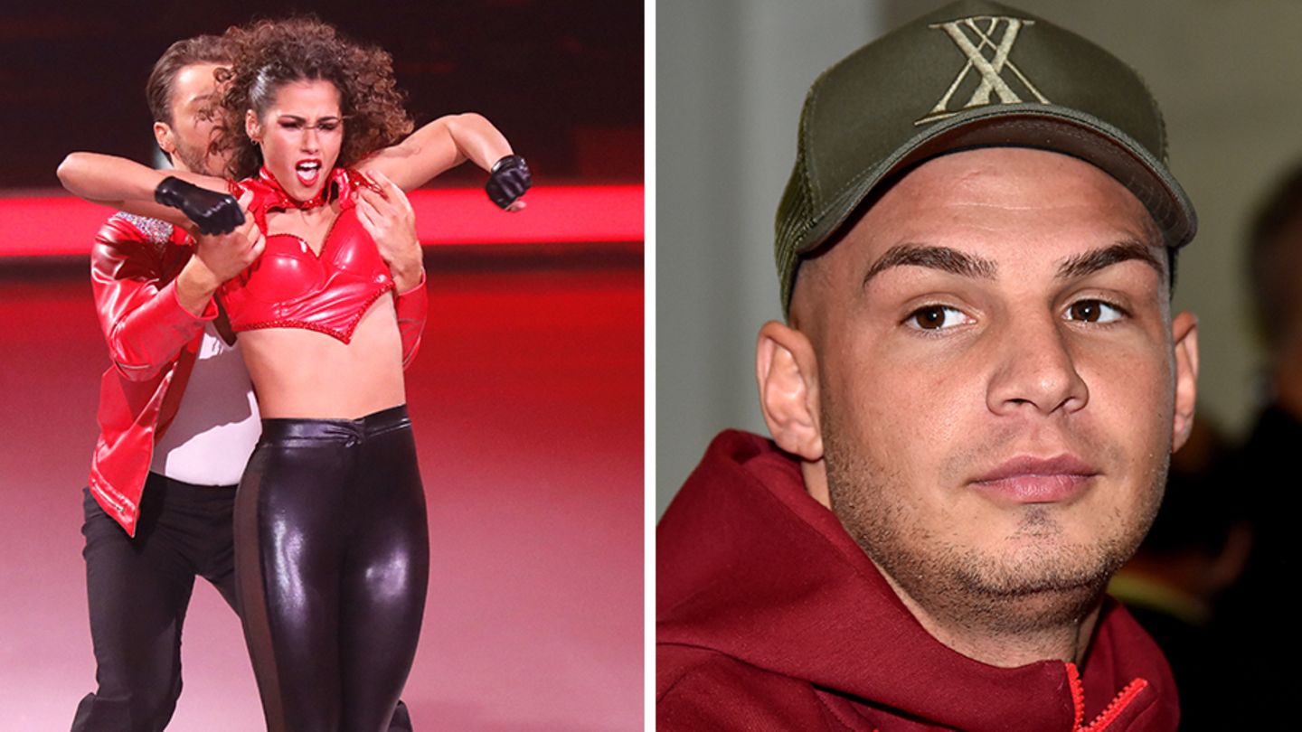 Links: Sarah Lombardi bei "Dancing On Ice", rechts Pietro Lombardi