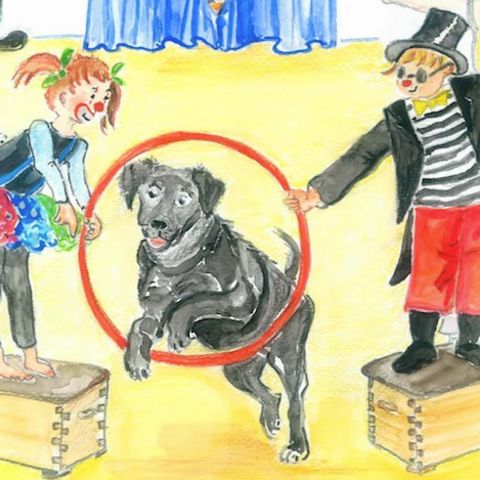 Blindenhund Watson springt durch einen Reifen