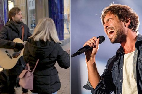 Max Giesinger gibt ein kurzes Spontankonzert in der Hamburger Innenstadt