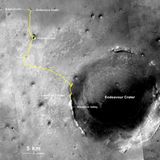 Die 40 Kilometer lange Route, die "Opportunity" zwischen 2004 und 2018 vom Eagle Crater bis zum Marathon Valley zurücklegte. In den vergangenen acht Monaten sendete die Nasa nach Angaben des Leites der Mission, John Callas, tausende vergebliche Botschaften und Befehle an den Rover, um ihn wieder zum Leben zu erwecken. Zum letzten Mal wurde dies am Dienstag versucht.