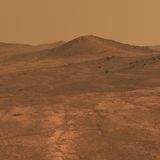 Panoramablick über den Marskrater "Spirit of St. Louis" aus dem Jahr 2015. Fast 4000 Tage wuselte "Opportunity" herum. Sein Zwillingsrover "Spirit" gab im Mai 2011 den Geist auf.