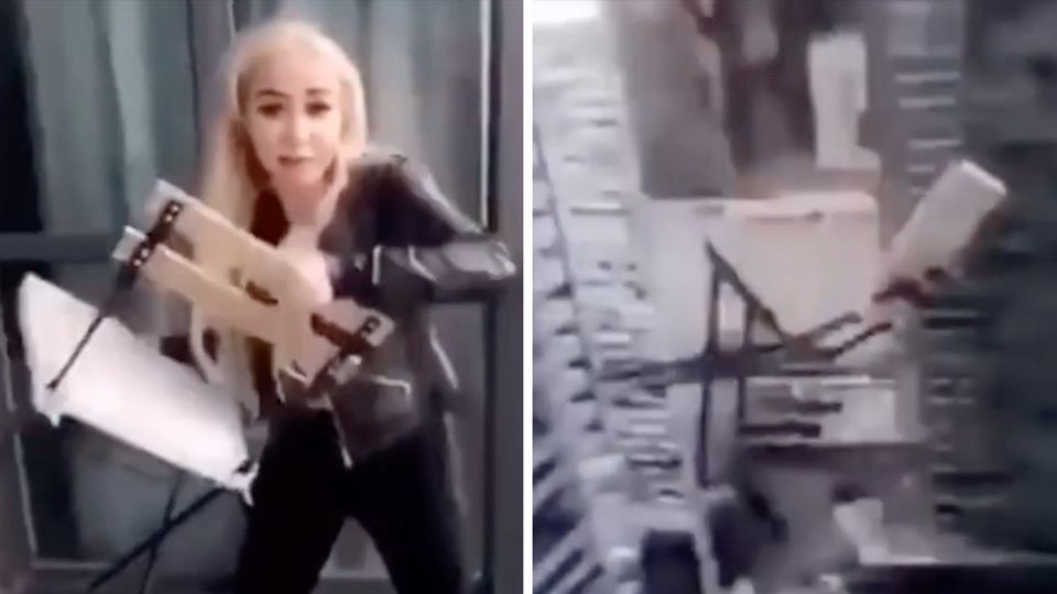 Instagrammerin schmeißt Stuhl aus dem Fenster