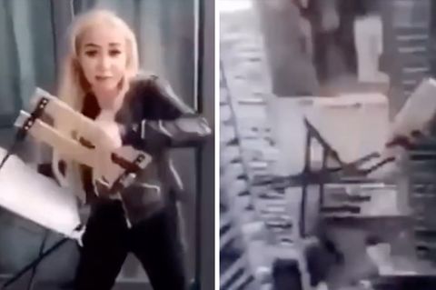 Instagrammerin schmeißt Stuhl aus dem Fenster