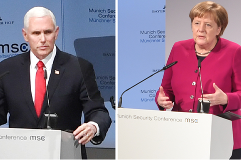 US-Vizepräsident Mike Pence und Bundeskanzlerin Angela Merkel auf der Münchner Sicherheitskonferenz
