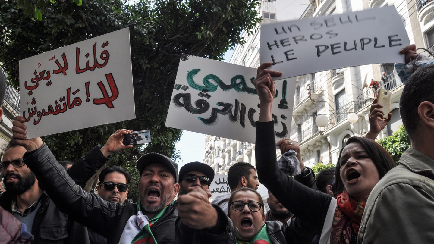 Demonstranten halten Plakate in der Hauptstadt Algier hoch