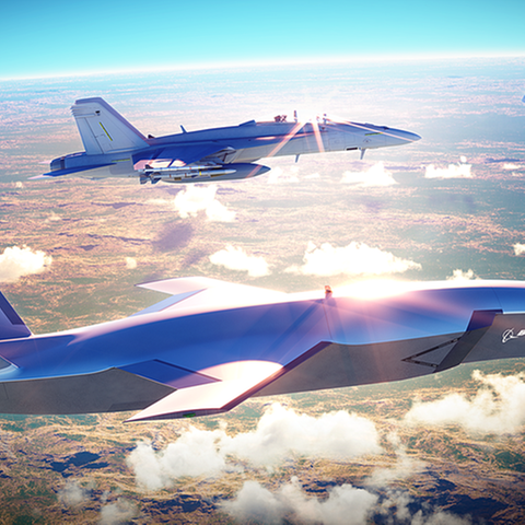 In der Zukunft soll ein Kampfjet von einem Schwarm autonom fliegender Wingmen begleitet werden-.