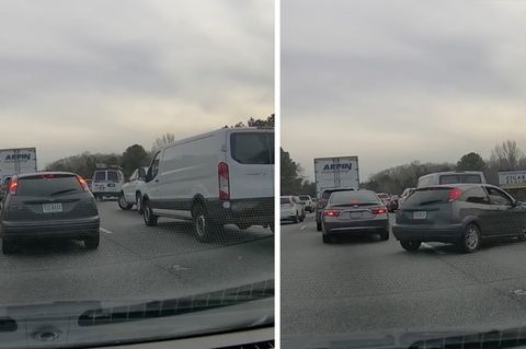 Verkehrssünder benutzen verbotenerweise den Standstreifen.