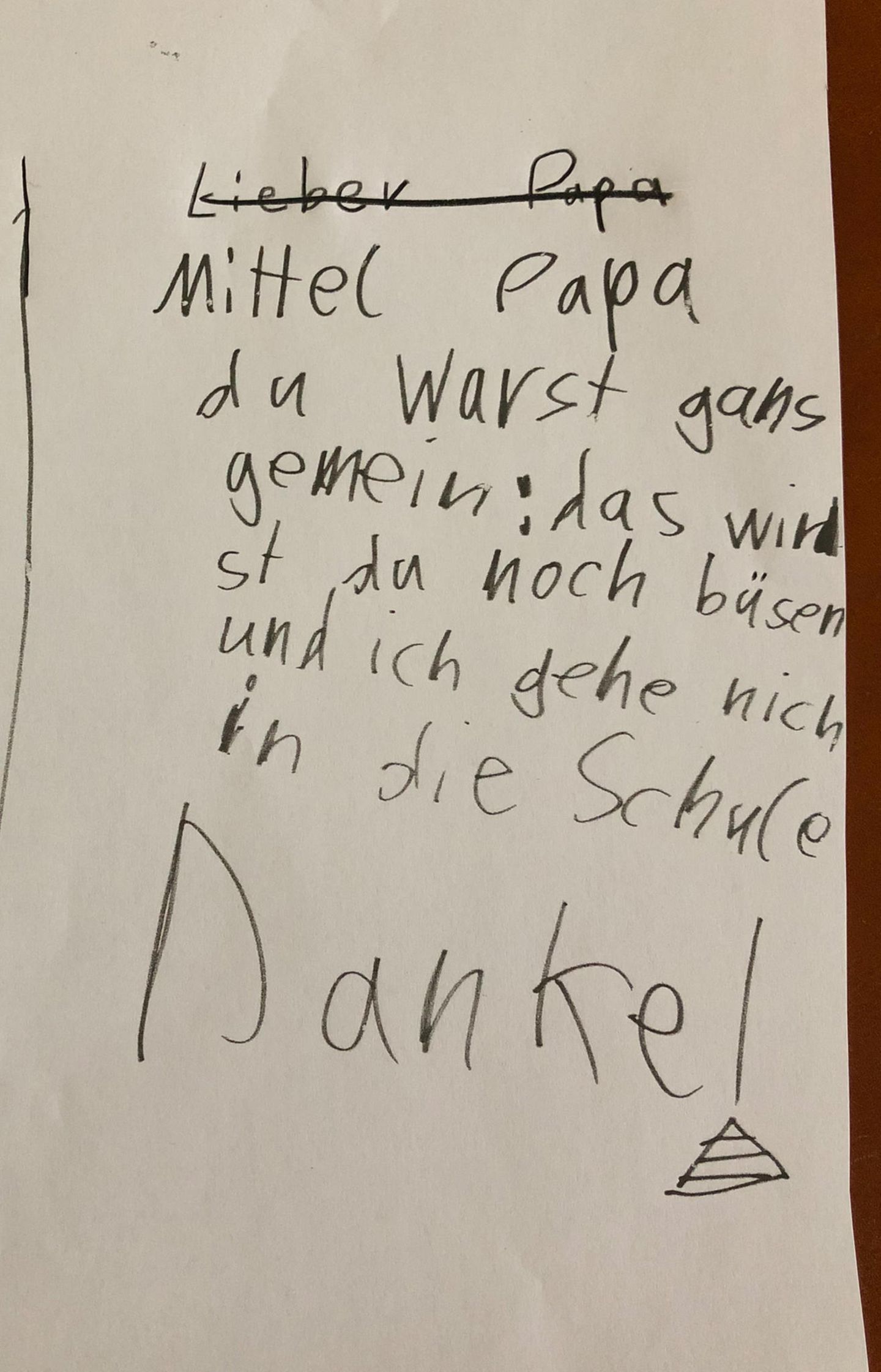 Zettel an Papa