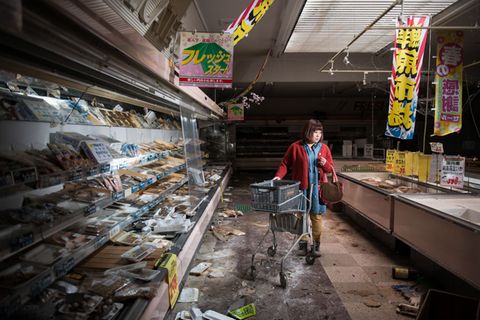Ein verlassener Supermarkt in der Region Fukushima