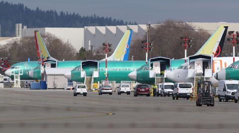 Mehrere Boeing 737 Max 8 werden hier im Boeing-Werk im US-Bundesstaat Washington gefertigt