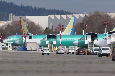 Mehrere Boeing 737 Max 8 werden hier im Boeing-Werk im US-Bundesstaat Washington gefertigt