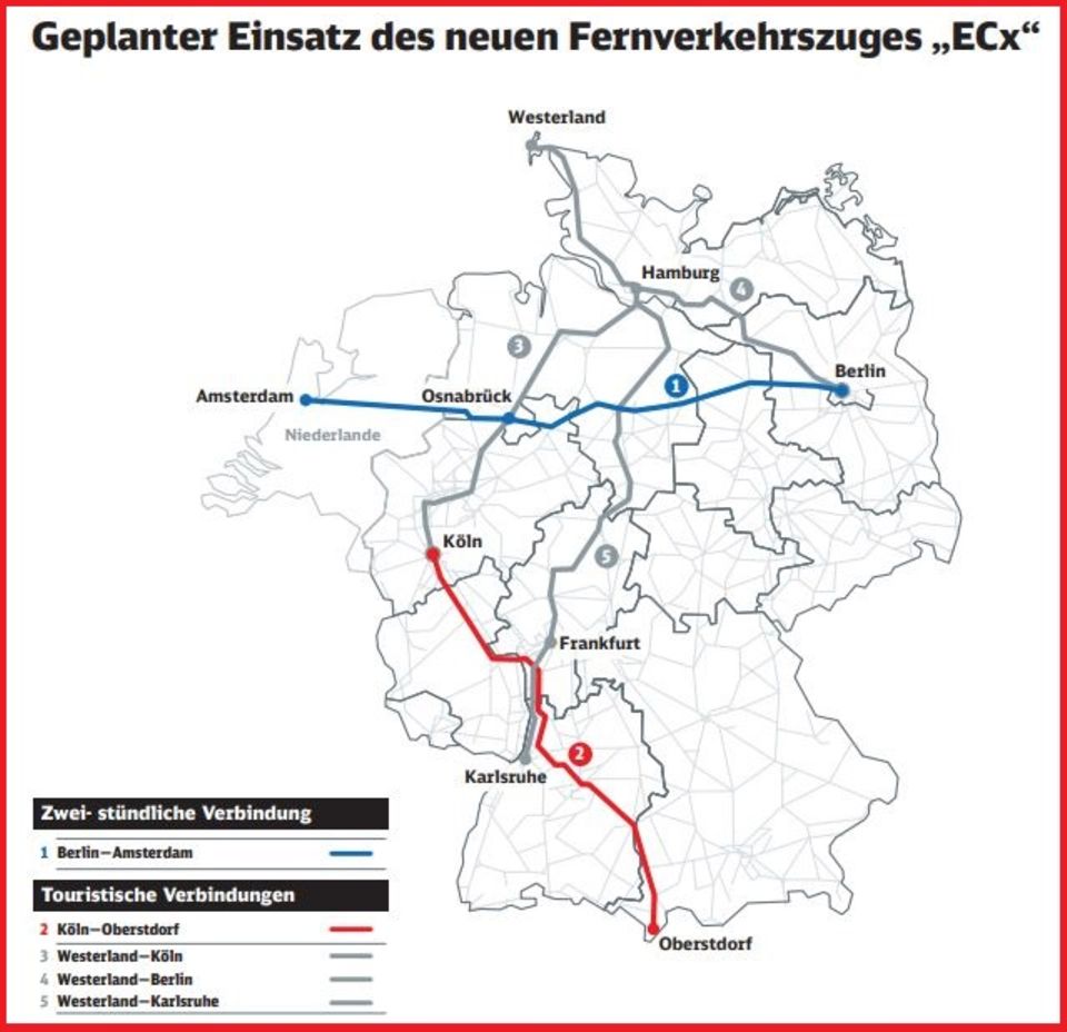 Auf diesen Strecken soll der neue ECx unterwegs sein Auf diesen Strecken soll der neue ECx unterwegs sein