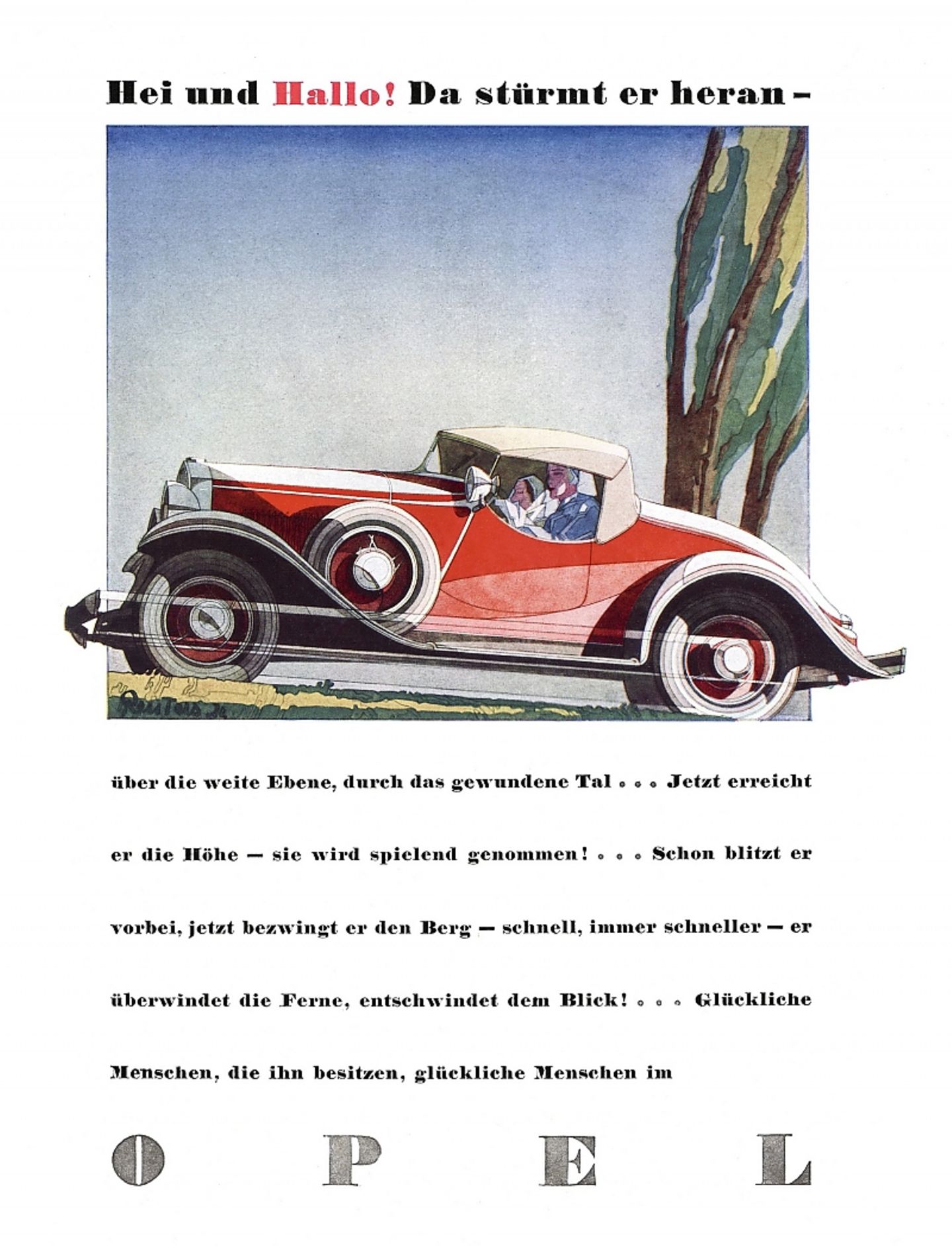 Die Werbung für den Opel Moonlight Roadster aus dem Jahre 1933