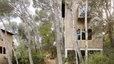 Das kleinere Haus streckt sich kühn in die Höhe - man lebt wie in einem Baumhaus.