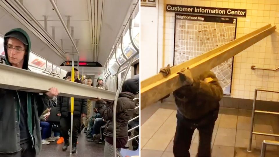 New York: Mann transportiert Stahlträger in der U-Bahn – und bekommt sogar Hilfe New York: Mann transportiert Stahlträger in der U-Bahn – und bekommt sogar Hilfe