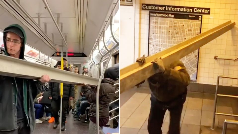 New York: Mann transportiert Stahlträger in der U-Bahn – und bekommt sogar Hilfe