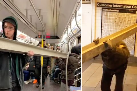 New York: Mann transportiert Stahlträger in der U-Bahn – und bekommt sogar Hilfe