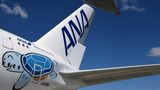 Das Heck der A380: ANA steht für All Nippon Airways. Die Fluggesellschaft ist mit ihrer Flotte die größte japanische Fluglinie und Mitglied in der Star Alliance.