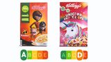 Hier treten zwei Kelloogg's-Flocken gegeneinander an. Grellbunt und ansprechend für Kinder aufbereitet sind beide - wer würde da ohne Ampelhinweis vermuten, dass das Einhorn bei den Nährwerten so abfällt?