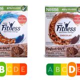 "Fitness" schreibt Nestlé groß auf seine beiden Frühstücksflockenprodukte - gesund ist aber nur eines. Der Nutri-Score zeigt, dass die Schokovariante das Versprechen nicht einhalten kann.