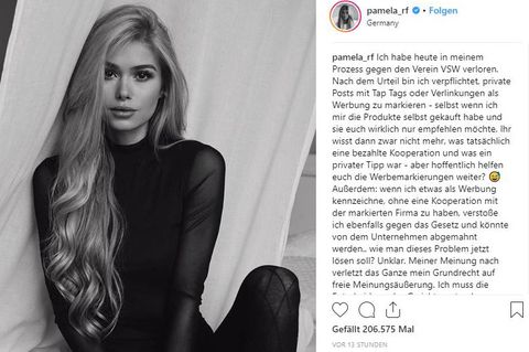 Pamela Reif verliert einen Prozess vor Gericht wegen Schleichwerbung