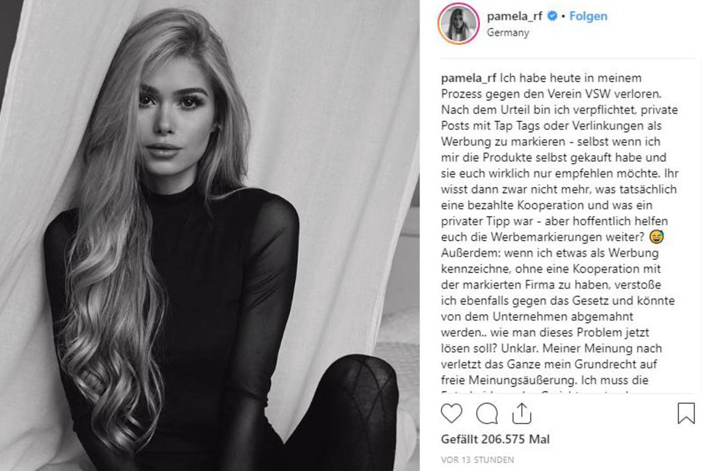 Pamela Reif verliert einen Prozess vor Gericht wegen Schleichwerbung