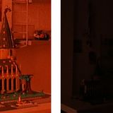 Stark ist die Nachtsicht: In einem nahezu vollständig dunklen Raum konnte das P30 Pro (links) immer noch Details und sogar Farben ausmachen. Das iPhone sieht kaum noch etwas.