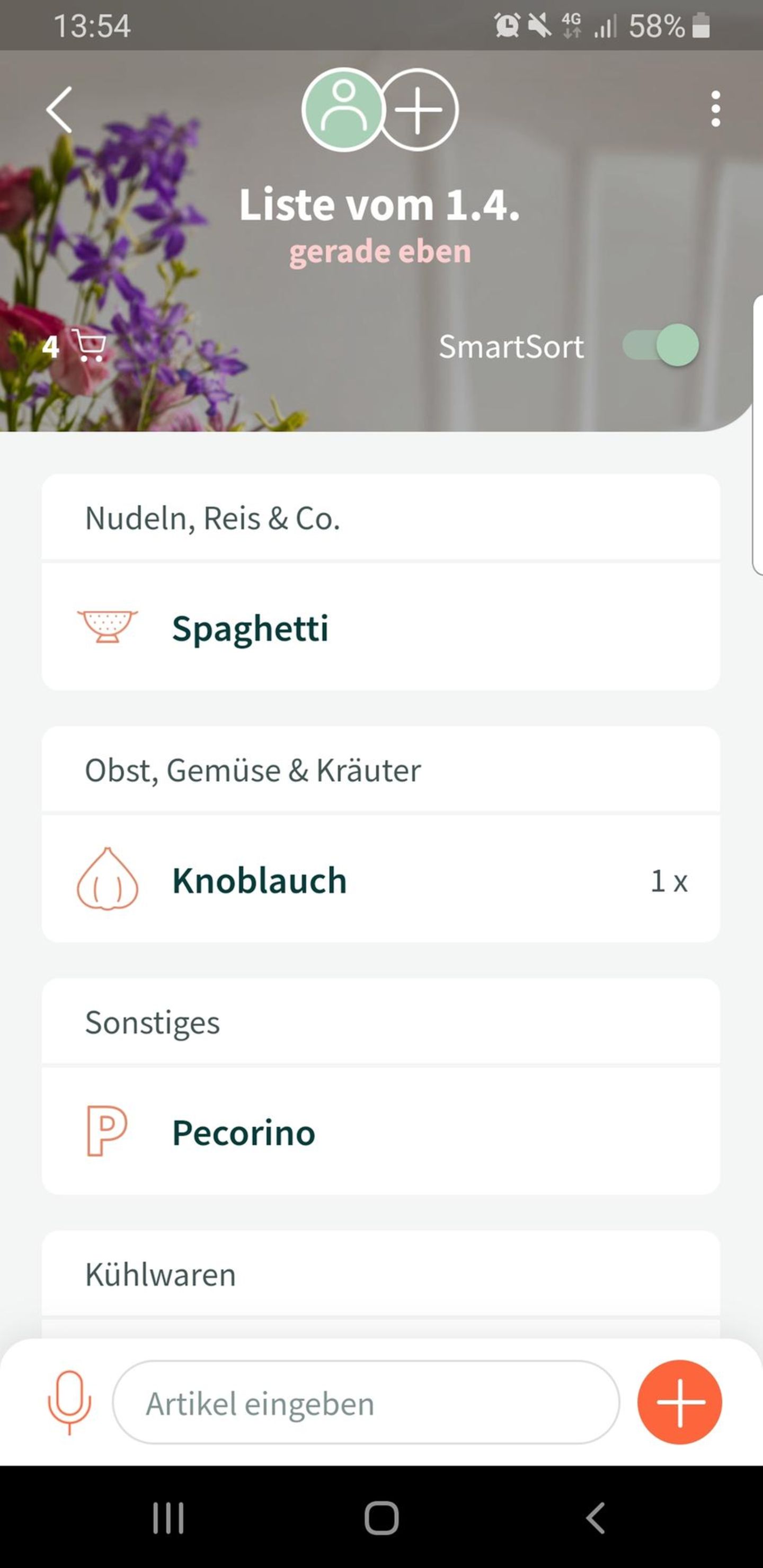 Mit der Funktion "SmartSort" werden die Zutaten passend zur Sortierung im Supermarkt sortiert.
