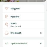 Zutat eingekauft? Wischen Sie mit dem Finger nach rechts und der Artikel sortiert sich unter "gekaufte Artikel". 