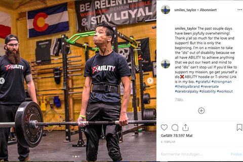 Kraftsportler Miles Talor, der unter Infantiler Zerebralparese leidet