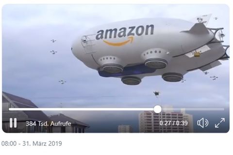 Ein Amazon-Luftschiff, aus dem Lieferdrohnen steigen – zu "grenzwertig", um wahr zu sein