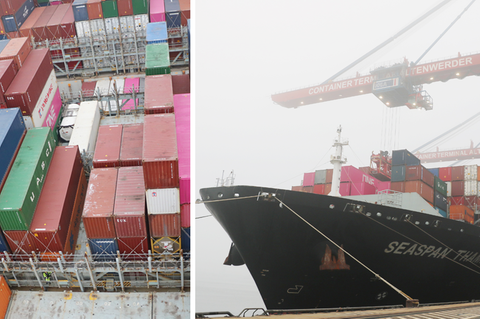 Containerschiff, welches nach Singapur fährt