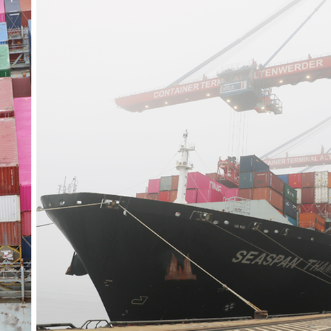 Containerschiff, welches nach Singapur fährt