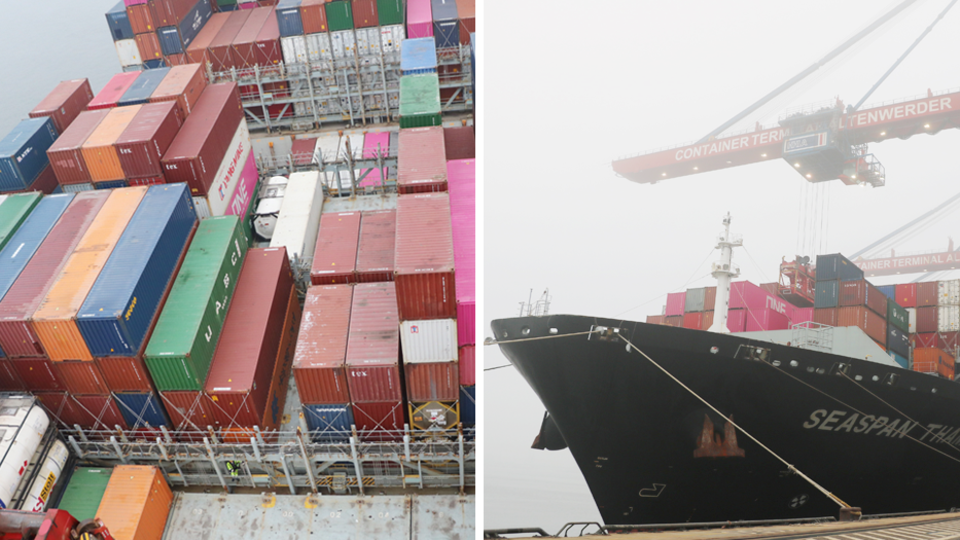 Containerschiff, welches nach Singapur fährt