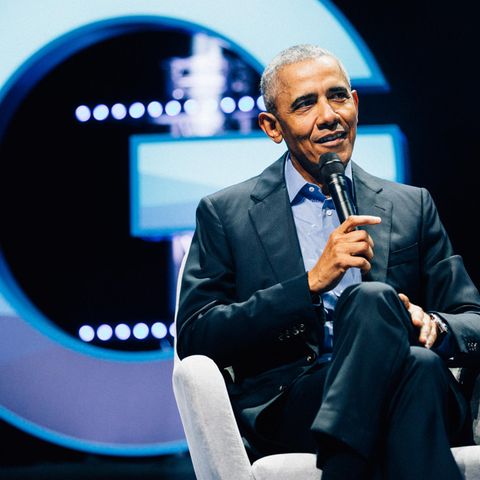 Barack Obama spricht in der in Kölner Lanxess Arena beim World Leadership Summit