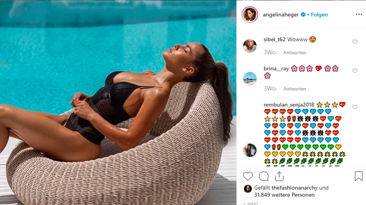 Angelina Heger freizügig am Pool