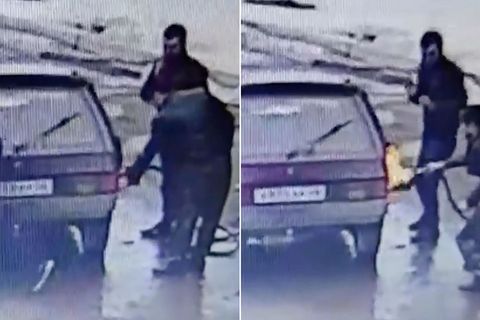 Offener Autotank: Rauchen beim Tanken? Keine gute Idee, wie diese Russen schmerzlich erfahren müssen